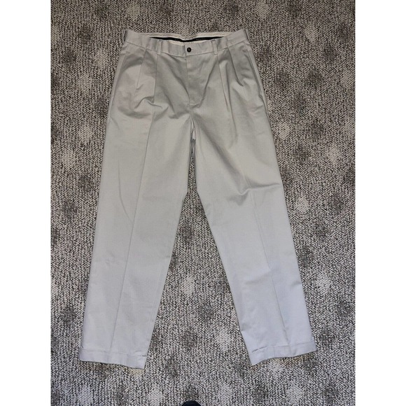 Brooks Brothers Advantage Chino Pant Men 35 Stone Cotton Pleated Elliot Straight - Picture 1 of 4
